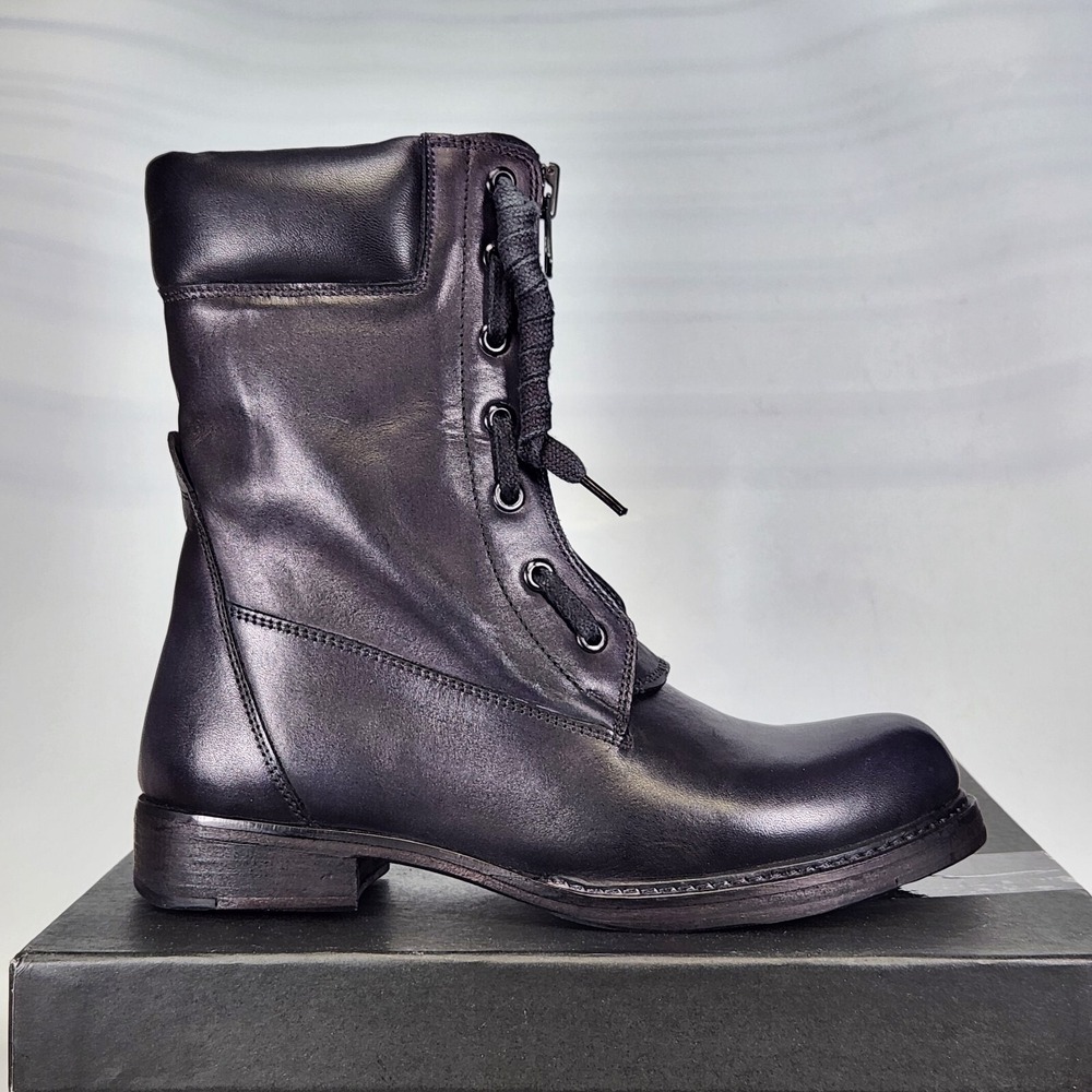 Vintage Foundry Co Combat Boots Women Size 6.5 Black Leather Filo Lace-Up Zip
